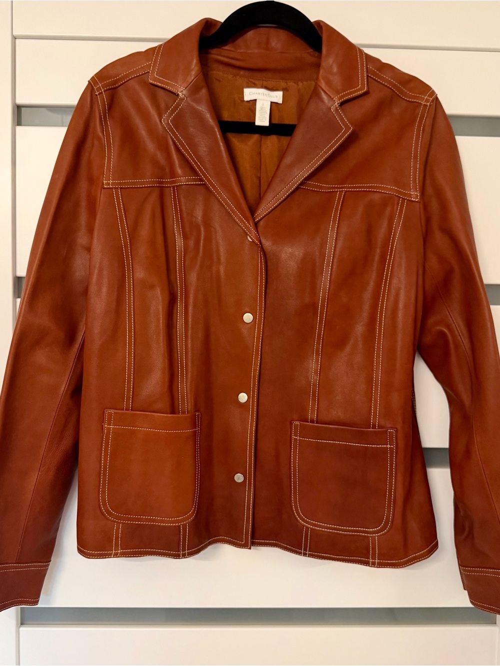 Charter Club Cognac Leather Snap-Front Jacket
